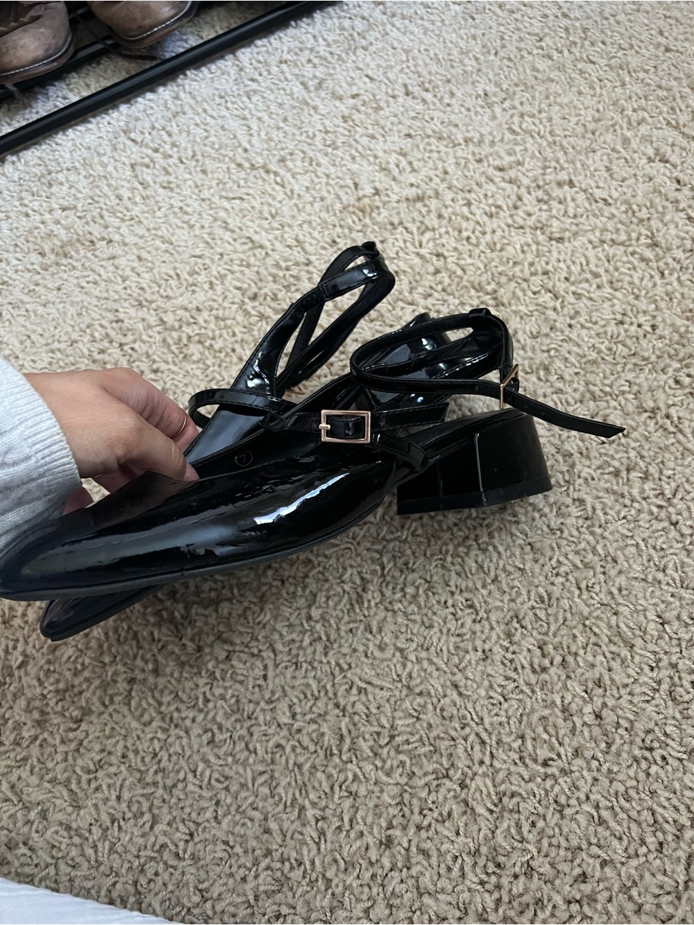 Black Patent Mary Jane Block Heel Shoes with Ankle Strap  Coutgo - Picture 4 of 9